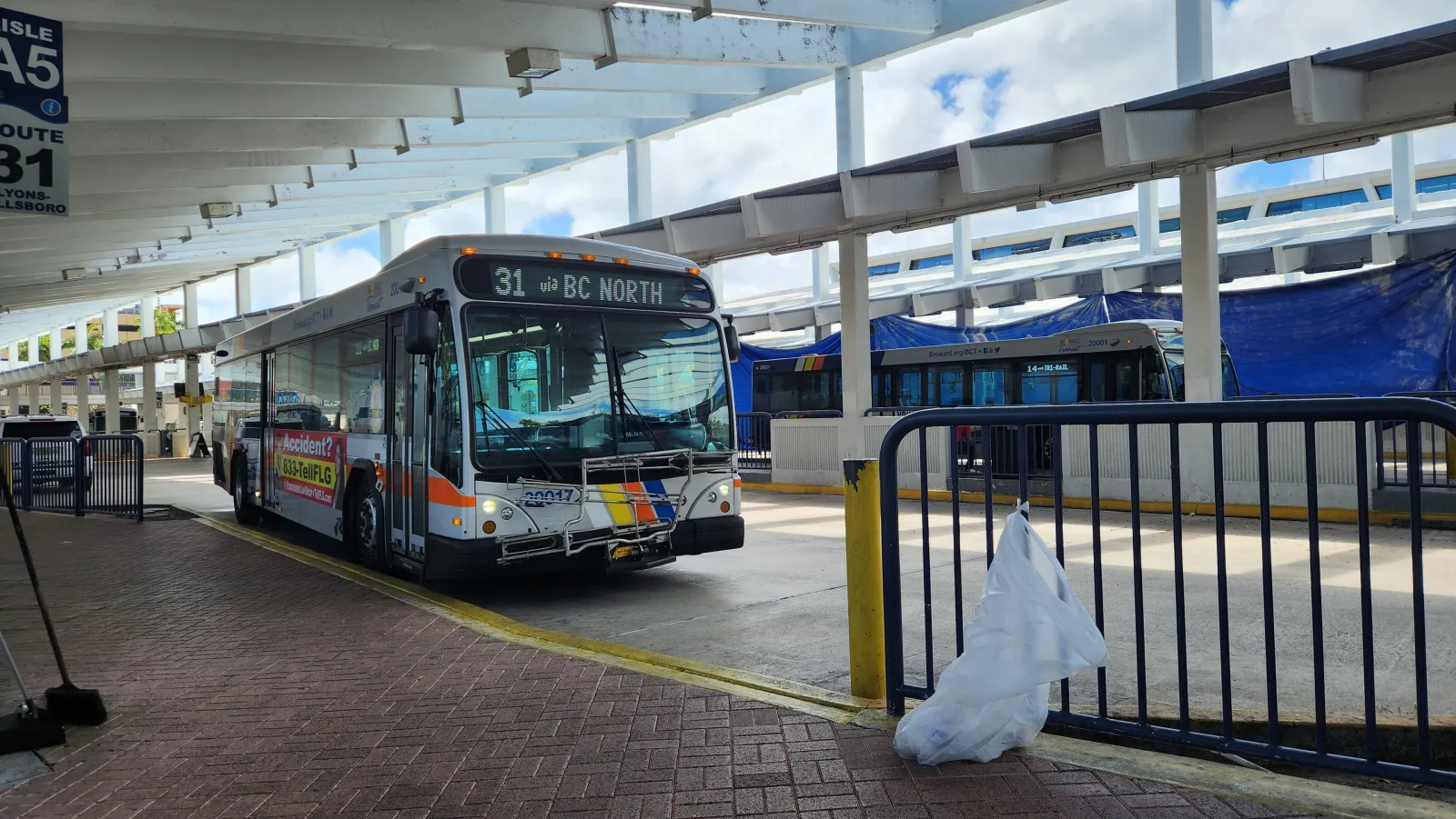 A Broward County Transit bus at Broward Central Terminal in downtown Fort Lauderdale.