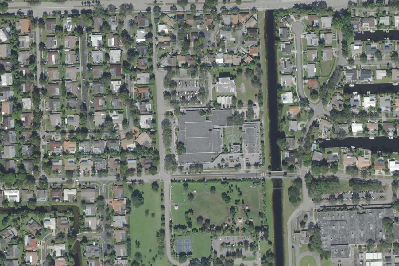 Tropical Elementary School's campus on SW 66th Avenue in south Plantation, center, seen from the air.