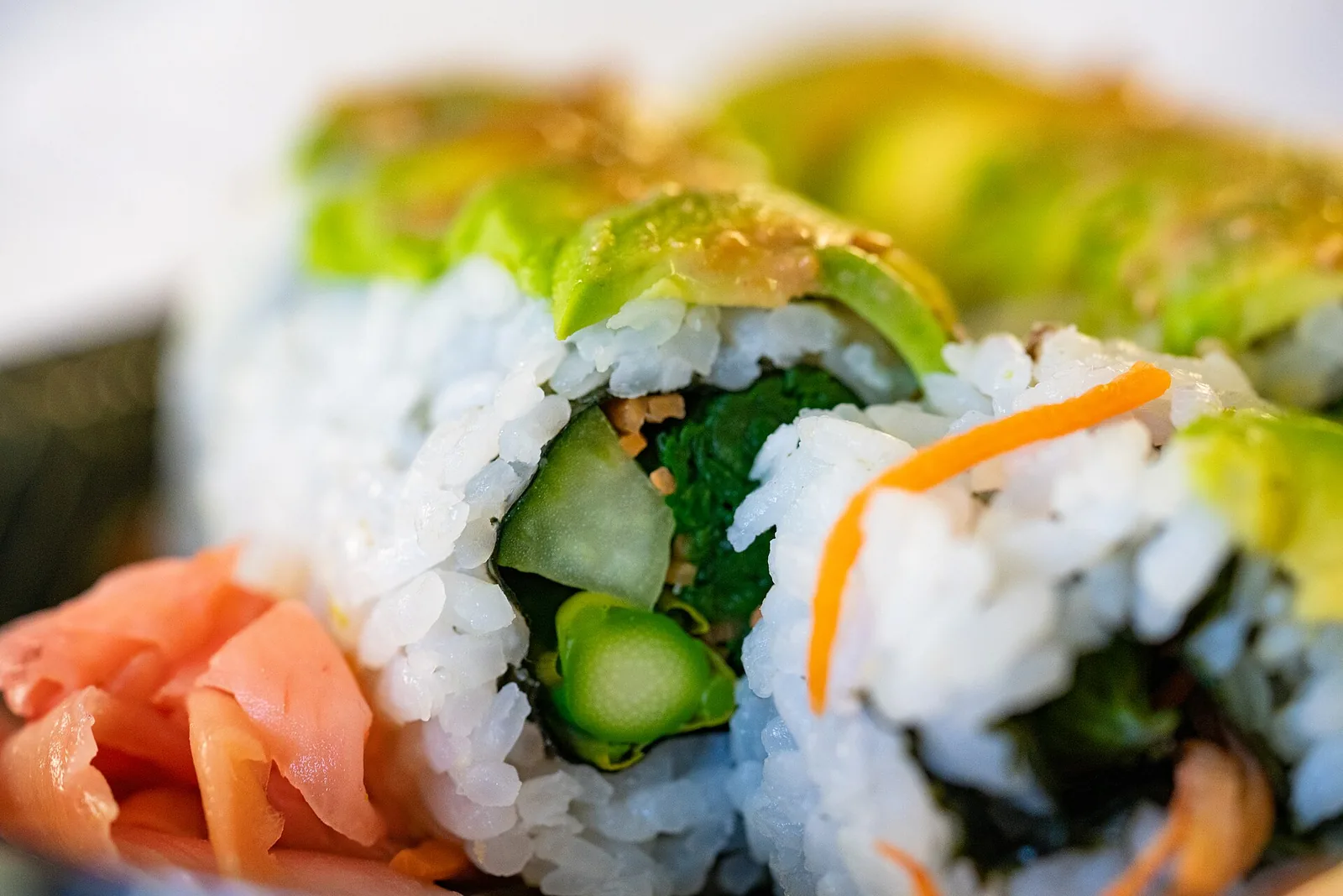 A tray of sushi rolls.